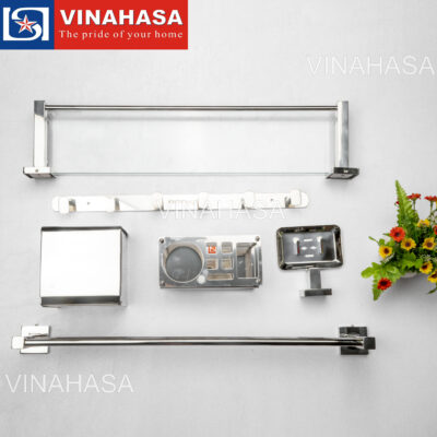 BỘ PHỤ KIỆN NHÀ TẮM 6 MÓN CHÂN VUÔNG INOX 304 KA7600 – VINAHASA