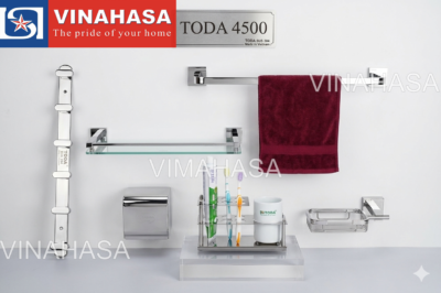 BỘ PHỤ KIỆN NHÀ TẮM 6 MÓN CHÂN VUÔNG INOX 304 TODA TD4500 – THƯƠNG HIỆU VINAHASA
