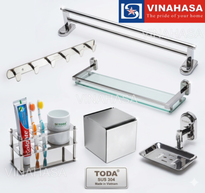 BỘ PHỤ KIỆN NHÀ TẮM 6 MÓN ĐẾ BÁN NGUYỆT INOX 304 TODA TD6200 – VINAHASA