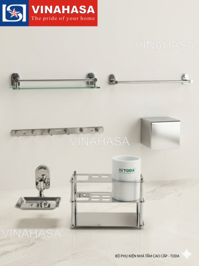 BỘ PHỤ KIỆN NHÀ TẮM 6 MÓN ĐẾ BÁN NGUYỆT THANH TRÒN INOX 304 TODA TD7200 – VINAHASA