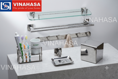 BỘ PHỤ KIỆN NHÀ TẮM 6 MÓN ĐẾ VUÔNG INOX 304 – TODA TD8500
