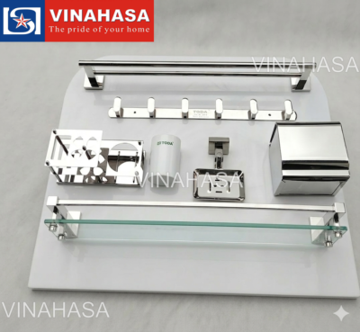 BỘ PHỤ KIỆN NHÀ TẮM 6 MÓN ĐẾ VUÔNG INOX 304 – TODA TD9500 - VINAHASA